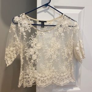 Forever 21 Sheer Mesh Embroidered Blouse / SMALL